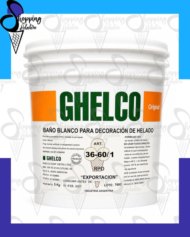 BAÑO BLANCO PARA HELADO EXPORTACION GHELCO